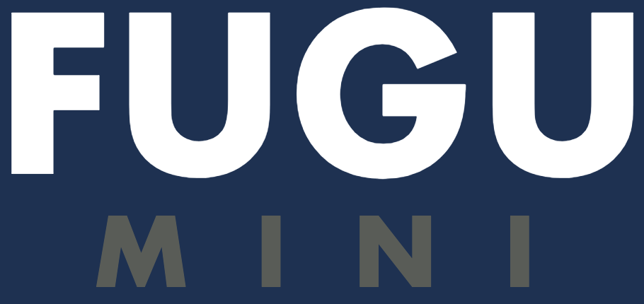 Nom et logo de la gamme FUGU-Mini sur fond bleu